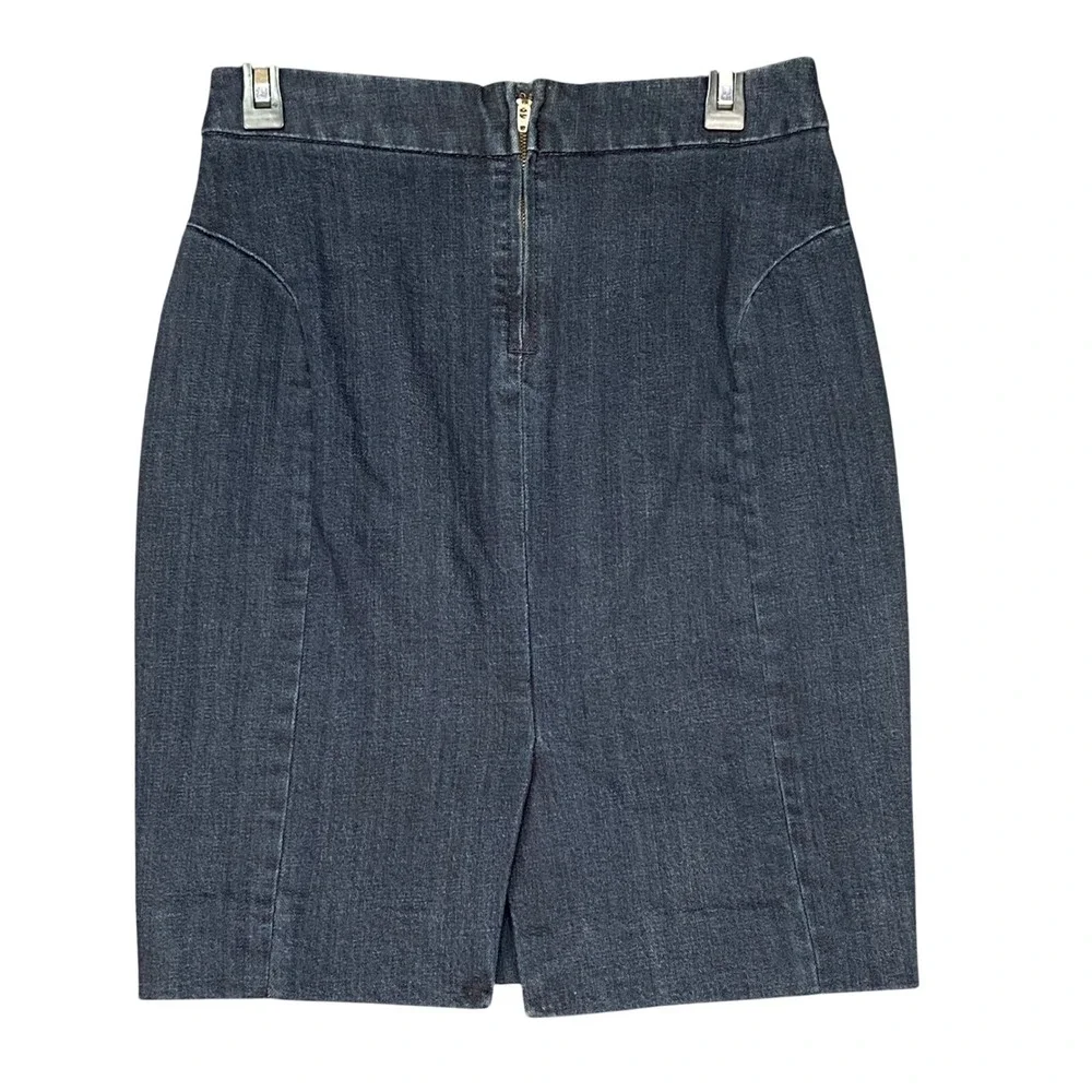 J. Crew‎ Women's Stretch Denim Pencil Skirt Size 2 Dark Wash Chic Back Slit